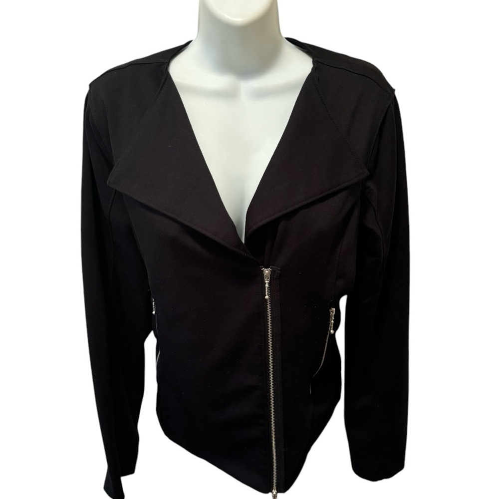 Mara Hoffman GYPSY Black Moto Jacket Sz M Off Center Zipper Pockets Peplum Back